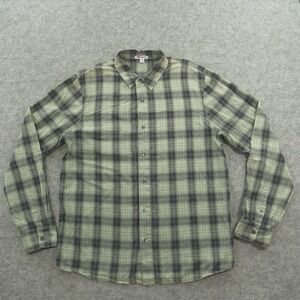 James Perse Standard Shirt Mens Large Button Up Green Gray Plaid Long Sleeve